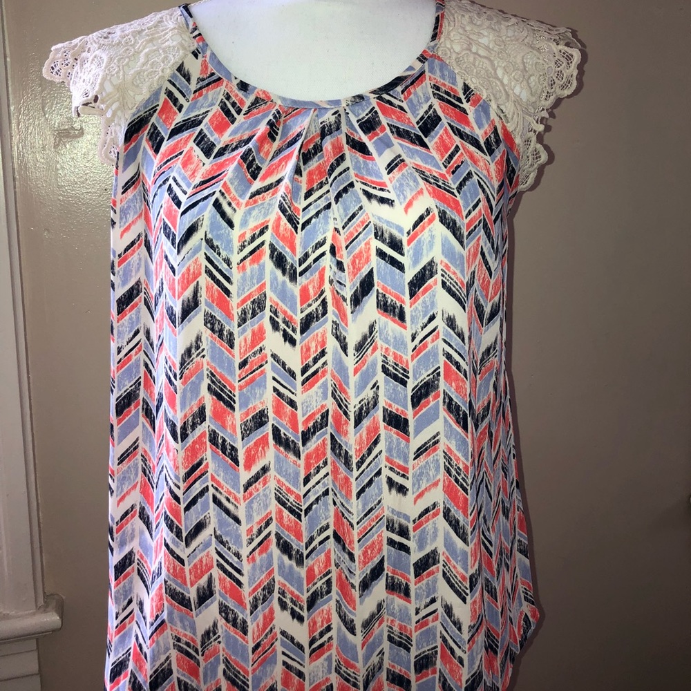 Laced Cap Sleeve Top W/ Chevron Pattern